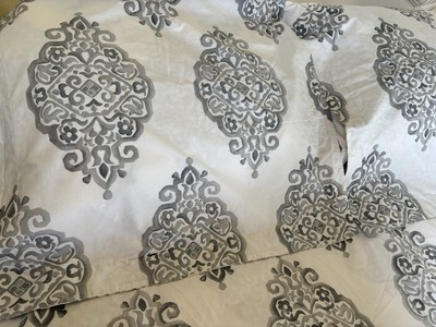 Pottery Barn Asher Queen Duvet Set, 2 Euro Shams Gray Medallion Scroll 3pc🦩-image