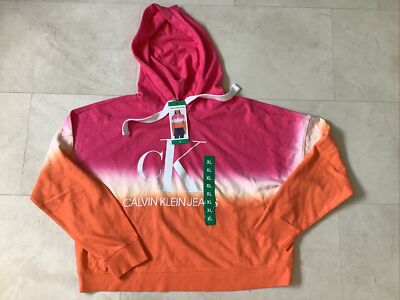 NEW! Calvin Klein Women’s Multicolor Dip Dye Long Sleeve Pullover Hoodie Size XL-image