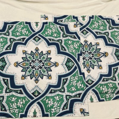 Pottery Barn Ashton Medallion Pillow Shams Set 2 Euro Organic Cotton Blue Green-image