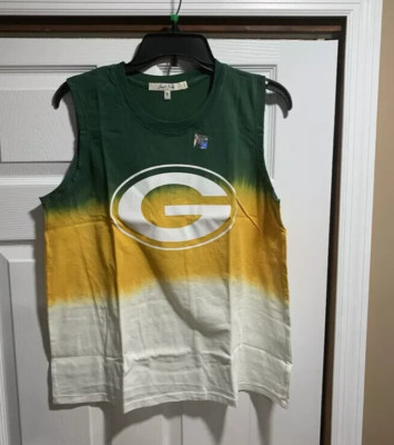 GREEN BAY PACKERS Junk Food Women's Dip Dye Muscle Tri Color Tank Top SZ Large-image