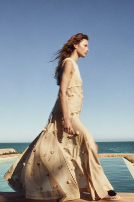 H&M Studio Collection Appliquéd button-front dress (Light beige)-image