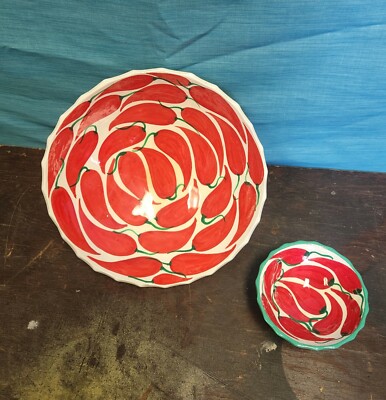 Terra Cotta Chili Pepper Red Serving Bowl Dip Set 10