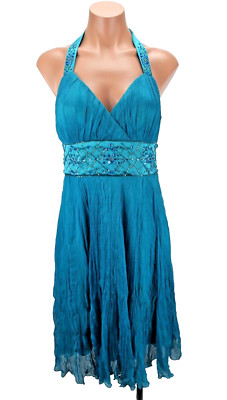 Georgiou Studio VTG 90s Teal Beaded 100% Silk Marilyn Monroe Prom Party Dress 2-image