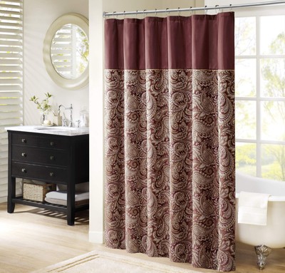 Madison Park Aubrey Design Stripe Top Modern Shower Curtain, Jacquard-image