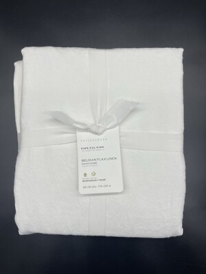 POTTERY BARN BELGIAN FLAX LINEN KING / CAL KING DUVET W/ 2 STANDARD SHAMS NWT WH-image