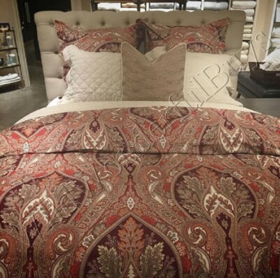 Pottery Barn Anton Paisley Duvet Cover Red King 2 Standard Shams 3p Rare-image