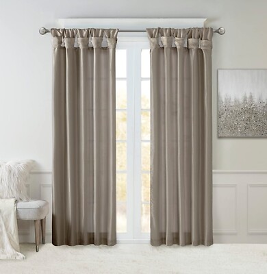 Madison Park Emilia 100% Polyester Solid Faux Silk Lined Twist Tab Curtain-image