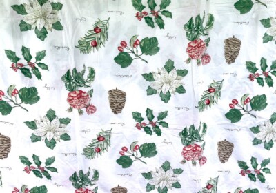 POTTERY BARN HOLIDAY BOTANICAL KING DUVET COVER HOLLY PINE CONE POINSETTIA XMAS-image