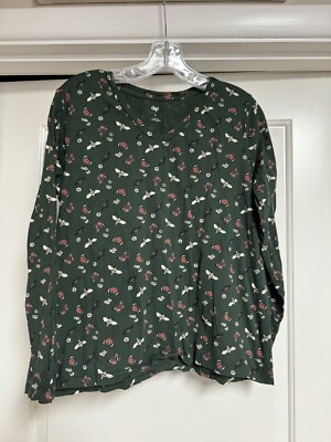 Women’s Dip L Long Sleeve Cotton T Shirt Green Butterflies-image