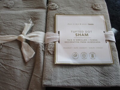 2 Pottery Barn Teen tufted dot standard shams gray grey  New-image