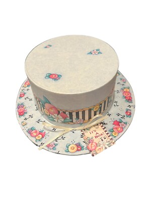 Mary Engelbreit Hat Shaped Gift Storage Box Light Blue Floral W/Tag-image