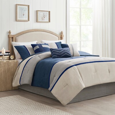Madison Park 7 Piece Fashion Faux Suede Comforter Set for Queen King Size Bed-image