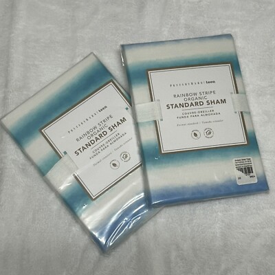 2 NEW Pottery Barn Teen Rainbow Stripe Organic Standard Sham Blue Green Purple-image
