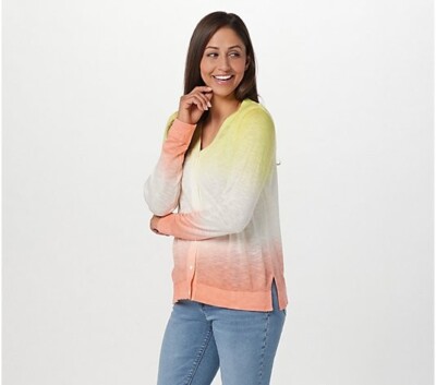 Laurie Felt Long - Sleeve Dip Dyed Cardigan-Yellow/Peach-2X-NEW-A396037-image