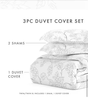 Duvet Cover King & Cal King 100% Microfiber patterned Vines White and grey-image