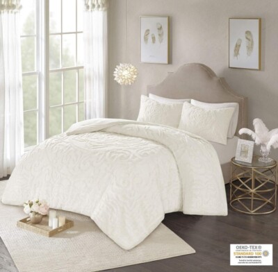 Laetitia 3-Piece Cotton Chenille Coverlet Set Ivory Full/Queen $179 MSRP-image