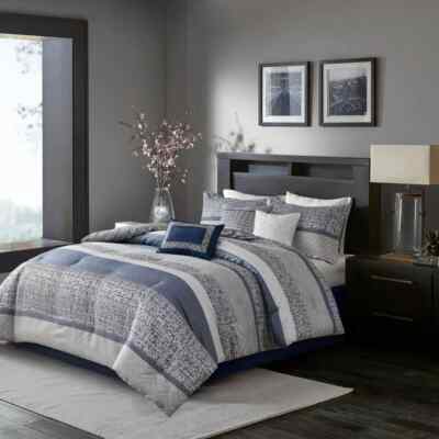 Madison Park Rhapsody 7 Piece Jacquard Comforter Set Bedding Matching Bedskirt-image