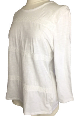 Dip White Cotton Top with White Lace Women's Size Large Long Sleeve Blouse-image