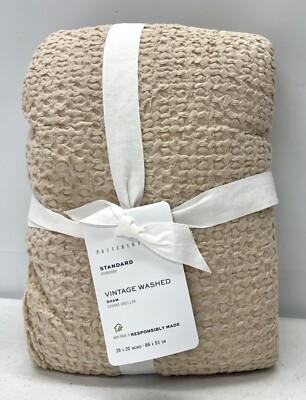 NEW Pottery Barn Vintage Washed Cotton Linen Comforter Sham~STANDARD~Flax-image