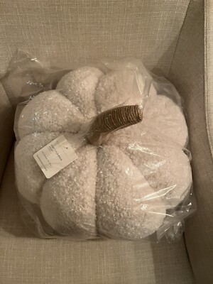 White POTTERY BARN Cozy Large Pumpkin Pillow Ivory  9.5”x14” NEW Sealed Sherpa-image