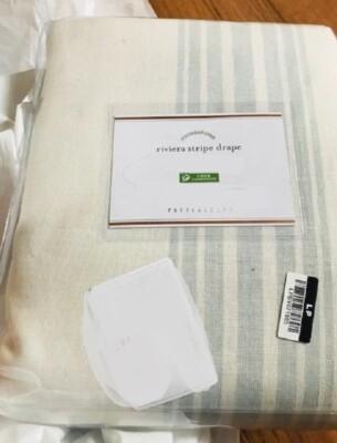 Pottery Barn Riviera Stripe Drapes Set 2 Porcelain Blue 50x 108 Cotton More+🦩-image
