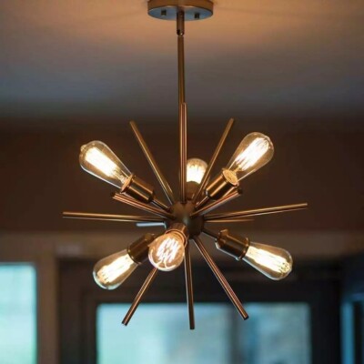 Mid Century Design 6 Arm Sputnik Light Home decor Brass Spike Light Chandelier-image