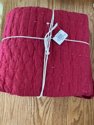 Pottery Barn Pick Stitch Red Berry King Pillow Sham New-image