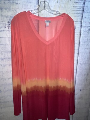 LOGO LAYERS BY LORI GOLDSTEIN DIP DYE SHEER MESH V NECK TOP SZ XL-image