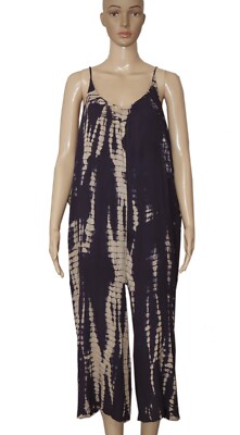 UO Urban Outfitters Dip Dye Tie Knot Straight Leg Printed Overall Jumpsuit XL-image