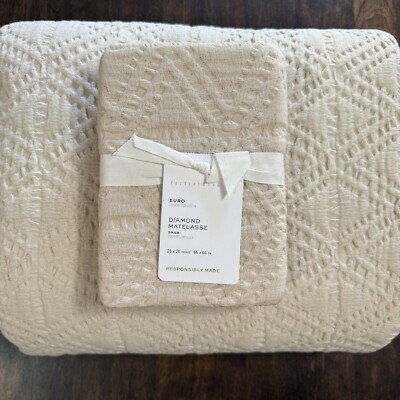 POTTERY BARN DIAMOND MATELASSE QUEEN DUVET COVER 2PC SET (1) EURO SHAM ~ OATMEAL-image