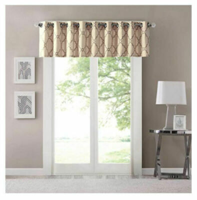 Madison Park Saratoga Fretwork Print Valance Grommet Top Swags in Beige - 50 x 1-image
