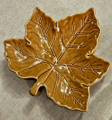 DESERT/SALAD Plates Pottery Barn maple leaf ceramic brown & gold  SET OF 12-image