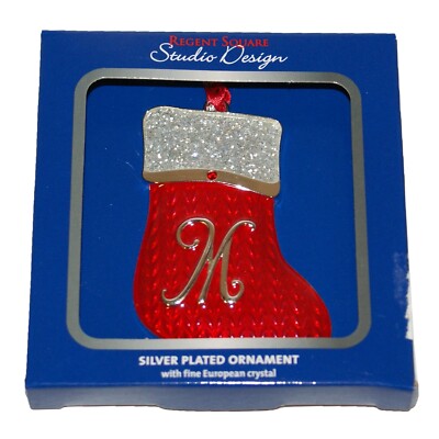 Regent Square Studio Design Silver Plated Ornament Red Stocking Letter M-image