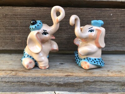 Vintage Elephant Salt Pepper Ceramic Art Studio Madison Wisconsin Boy Girl-image