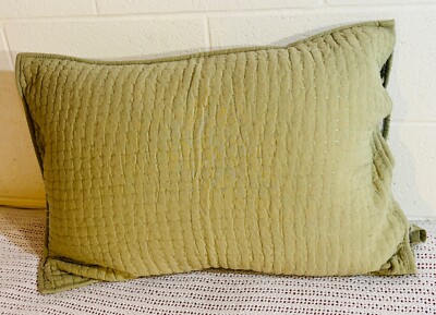 Pottery Barn Pick-Stitch Handcrafted Cotton/Linen Quilted Sham Standard Flax OB-image