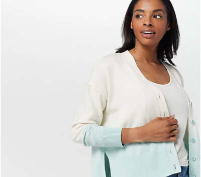 Candace Cameron Women’s Bure Dip-Dyed V-Neck Button-Front Cardigan- Seafoam-image