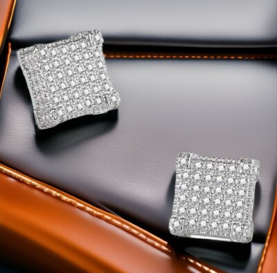 MOISSANITE Earrings Square 10mm Real 925 Silver Iced Large Mens Studs-image