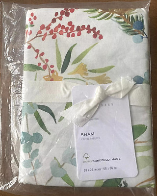 Pottery Barn Noel Botanical Organic Percale Euro Sham, Christmas Holiday Holly-image