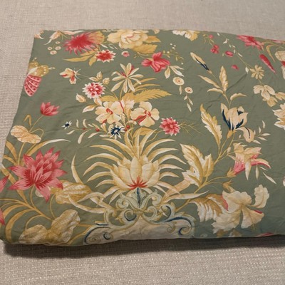 Pottery Barn King Duvet Cover Green Asian Floral Geisha Butterfly Chinoiserie-image