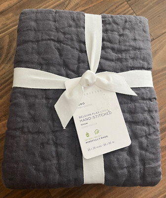 Pottery Barn Belgian Flax Linen Hand-Stitched Euro Sham Charcoal NWT-image