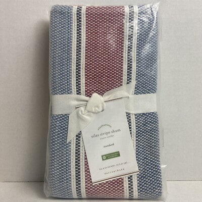 Pottery Barn Silas Pillow Sham Standard Silas Striped Nautical Woven New!-image