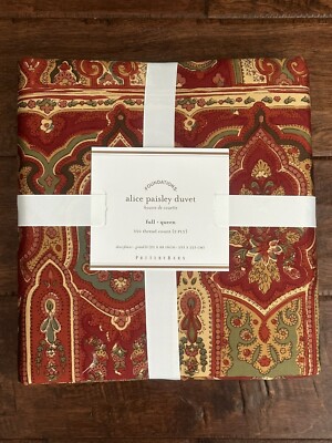 Pottery Barn Alice Red Paisley Full Queen Duvet   NEW-image