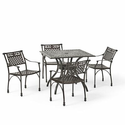 Mikell Traditional Outdoor Aluminum 5 Piece Dining Set with Square Table-image