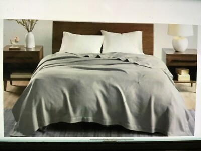 Madison Park Blanket Grey 90x90 Full/Queen Size Knit Egyptian Cotton (795)-image