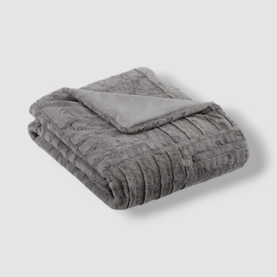 Madison Park Gray Arctic Checkerboard Plush Faux-Fur Throw, 50