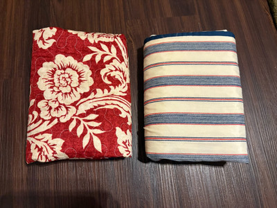 Madison Park 2 pillow shams red cream floral blue trim / stripe 100% cotton KING-image