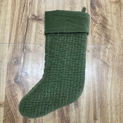 Pottery Barn Hunter Green Quilted Velvet Stocking-image