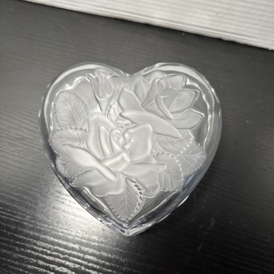 Studio Nova Crystal Heart Shaped Candy Dish Glass Frosted Roses & Leaves-image