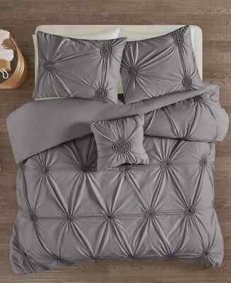 Madison Park Leila Ruched Puckered Diamond 4-Pc. Duvet Cover Set - FULL / QUEEN-image