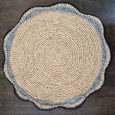 POTTERY BARN ANINA ROUND PLACEMAT SET OF 4 NAVY/BLUE HANDCRAFTED OF RAFFIA PALM-image